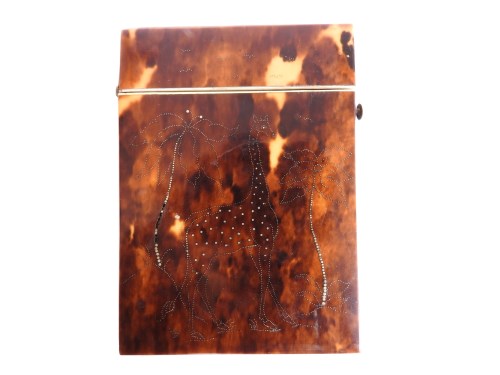 Lot 108 - An unusual Victorian tortoiseshell and pique work card case