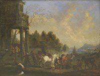 Lot 379 - Manner of Philips Wouwerman
A HUNTING PARTY RESTING OUTSIDE A PALACE 
Bears signature