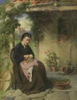 Lot 435 - Edward Charles Barnes (1830-1882)
A WOMAN PEELING AN APPLE ON A GARDEN TERRACE
Signed l.r.