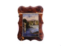 Lot 239 - An unusual Victorian tortoiseshell card case with a central reverse painting on glass of a fisherman on a river bank