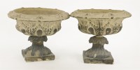 Lot 599 - A pair of blue terracotta garden urns