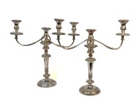 Lot 302 - A pair of 19th century silver plated three branch candelabra