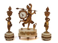 Lot 301 - A 19th century French gilt metal and white marble clock garniture