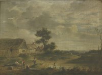 Lot 384 - Circle of Patrick Nasmyth (1787-1831)
A LANDSCAPE WITH WOODCUTTERS OUTSIDE A VILLAGE
Oil on canvas
41 x 51cm