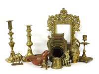 Lot 284 - Copper and brassware; dog inkstand