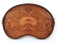 Lot 1552 - A decorative Edwardian inlaid tray of kidney shape