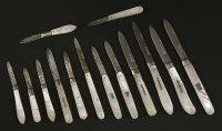 Lot 1209A - Eleven Victorian and later silver and mother-of-pearl folding fruit knives