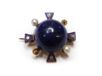 Lot 1175 - A Victorian lapis lazuli cabochon brooch