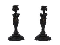 Lot 1507 - A pair of 19th century bronze candlesticks