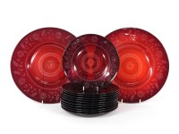 Lot 1540 - Thirteen Cranberry cut glass plates