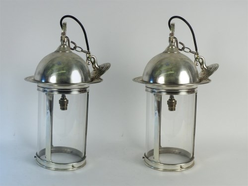 Lot 360 - A pair of chromed hanging storm lanterns
