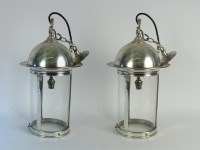 Lot 360A - A pair of chromed hanging storm lanterns