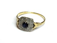 Lot 48 - A gold sapphire and diamond square cluster ring
