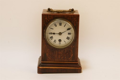Lot 1144 - A late Victorian inlaid rosewood mantel clock