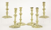 Lot 123 - Three pairs of brass candlesticks