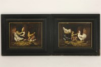 Lot 1660 - A pair of decorative paintings of chickens 25 x 31cm