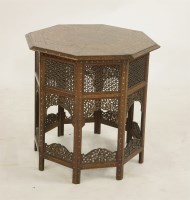 Lot 2037 - A hardwood brass copper inlaid octagonal table