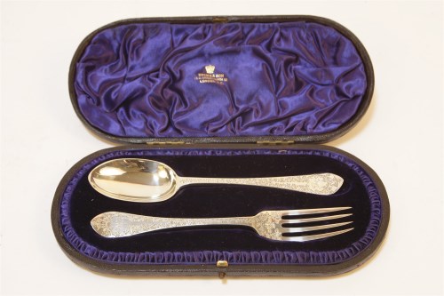 Lot 1054 - A Victorian bright cut silver fork and spoon