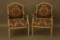 Lot 2176 - A pair of 18th Century French style cream painted open armchairs