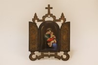 Lot 1096 - A porcelain icon possibly KPM depicting a panel of The Madonna and child in a gilt/plated stand
