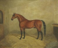 Lot 439 - Albert Clark Snr. (1821-1909)
'SULTAN' - A  BAY HUNTER IN A STABLE
Signed and dated 1887 l.l.