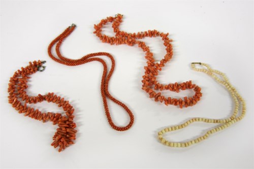 Lot 58 - Two single row twig coral necklaces
