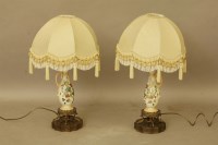 Lot 392 - A pair porcelain ewer form lamps