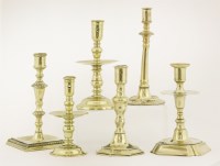 Lot 124 - Six various brass candlesticks