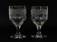 Lot 387 - A pair of etched Scottish themed goblets