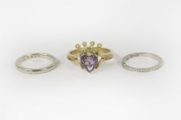 Lot 38 - A gold single stone amethyst heart and split pearl stick pin later converted to a ring