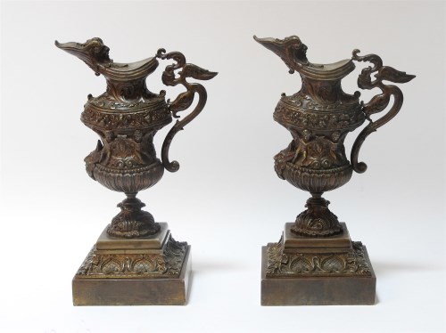 Lot 186 - 19th century pair of bronze ewers