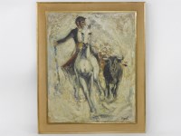 Lot 344 - Large bull fighting
oil