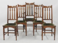 Lot 358 - A set of five Art Nouveau oak dining chairs