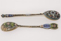 Lot 89 - Two early 20th century Russian silver and enamel spoons