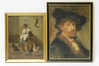 Lot 332B - A 20th century portrait of a boy feeding chickens