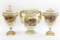 Lot 296 - A parcel gilt Worcester garniture of three vases