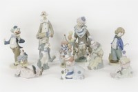 Lot 218 - Nine Lladro clowns and a dog