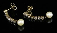 Lot 40 - A pair of diamond and cultured pearl drop earrings