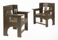 Lot 87 - A pair of oak 'Ethlebert' armchairs