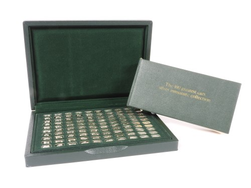 Lot 157 - A set of 100 greatest cars silver miniature collection