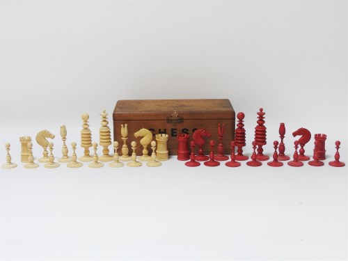Lot 45 - A 19th century carved ivory chess set