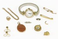 Lot 32 - A 9ct gold mechanical watch with white enamel dial and later expanding bracelet