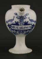 Lot 6 - Lots 6-13 
This collection of wet drug jars dates from 1740-1780 - they were all produced in tin-glazed earthenware by the Lampetkan Factory at Delft.

A Dutch blue and white Delft wet drug jar