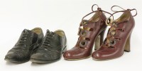 Lot 1087 - A pair of Vivienne Westwood oxblood-brown leather ghillie lace-up ladies' court shoes