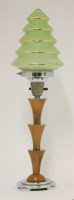 Lot 391 - An Art Deco chrome Bakelite and green glass table lamp