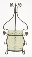 Lot 29 - An Arts & Crafts wrought iron and vaseline glass hall lantern