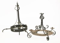 Lot 69 - A wrought iron and embossed copper hanging chandelier
