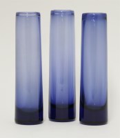 Lot 618 - Three blue 'Labrador' glass vases