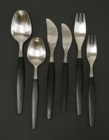 Lot 518 - A Swedish Focus de Luxe stainless steel and black resin handle canteen of cutlery