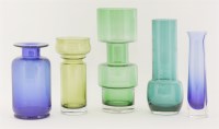 Lot 613 - Five Scandinavian coloured glass vases